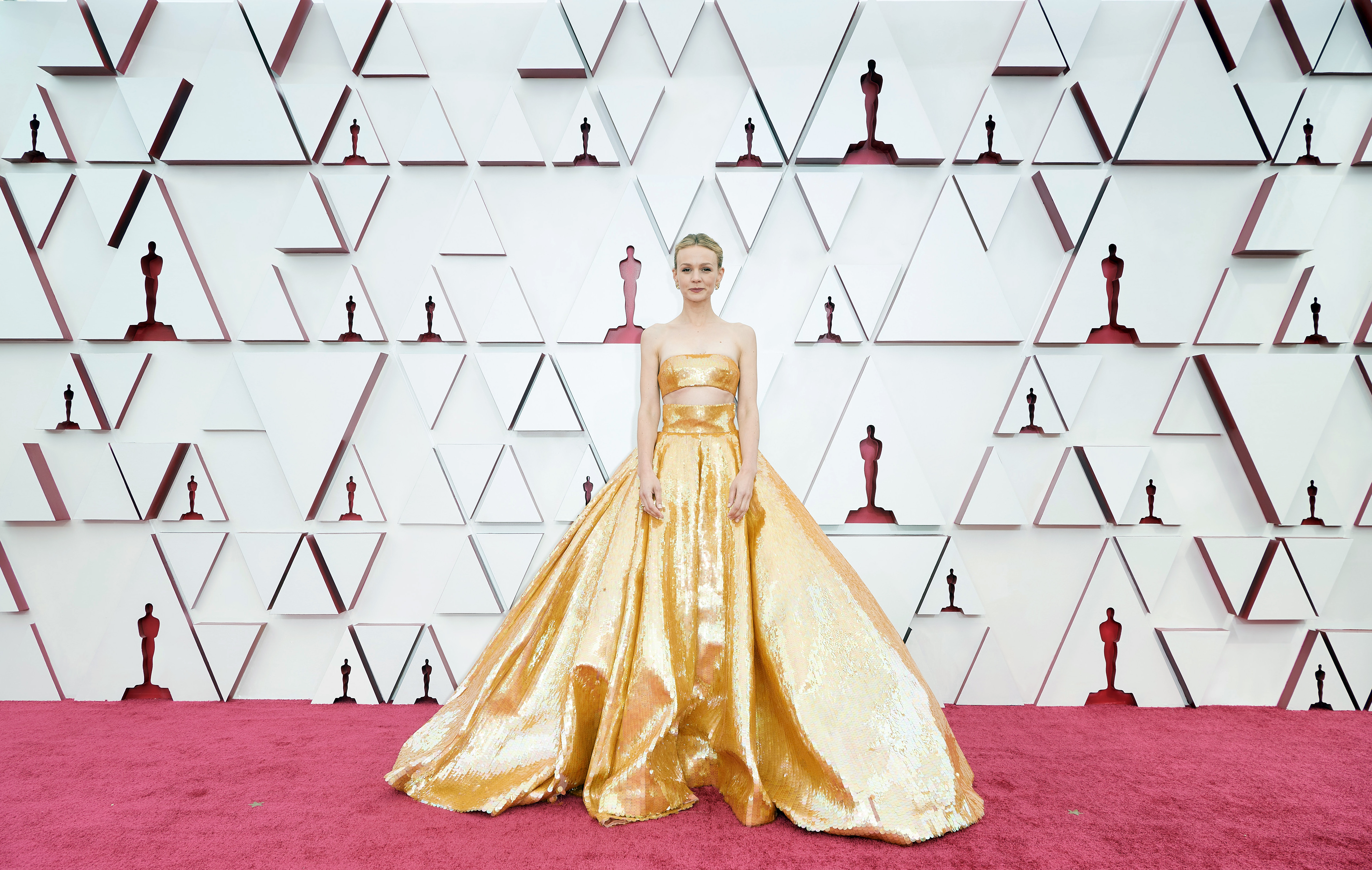 LOS ANGELES, CALIFORNIA – APRIL 25: (EDITORIAL USE ONLY) In this handout photo provided by A.M.P.A.S., Carey Mulligan attends the 93rd Annual Academy Awards at Union Station on April 25, 2021 in Los Angeles, California. (Photo by Matt Petit/A.M.P.A.S. via Getty Images)