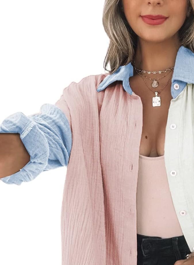 Camisa color block oversized de Dokotoo de venta en Amazon.