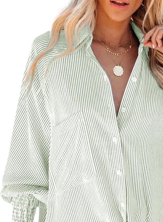 Camisa verde a rayas oversized de LEMAFER de venta en Amazon.