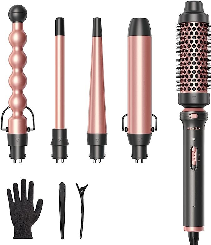 5 in 1 Curling Iron, Wand and Brush Set de Wavytalk en color oro rosa.