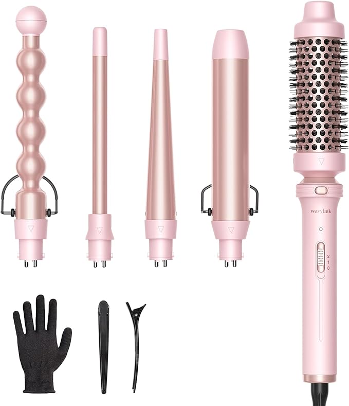 5 in 1 Curling Iron, Wand and Brush Set de Wavytalk en color rosa millenial.