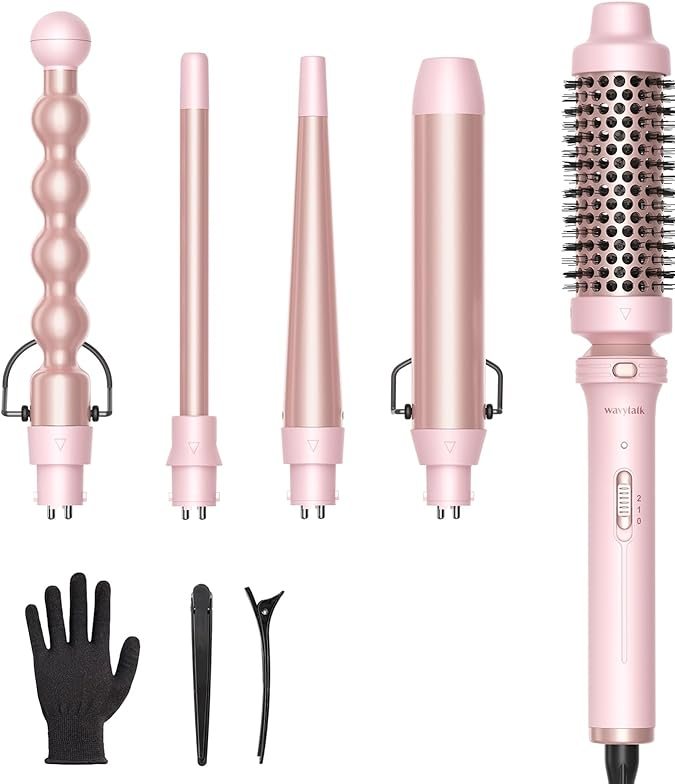 5 in 1 Curling Iron, Wand and Brush Set de Wavytalk en color rosa millenial.