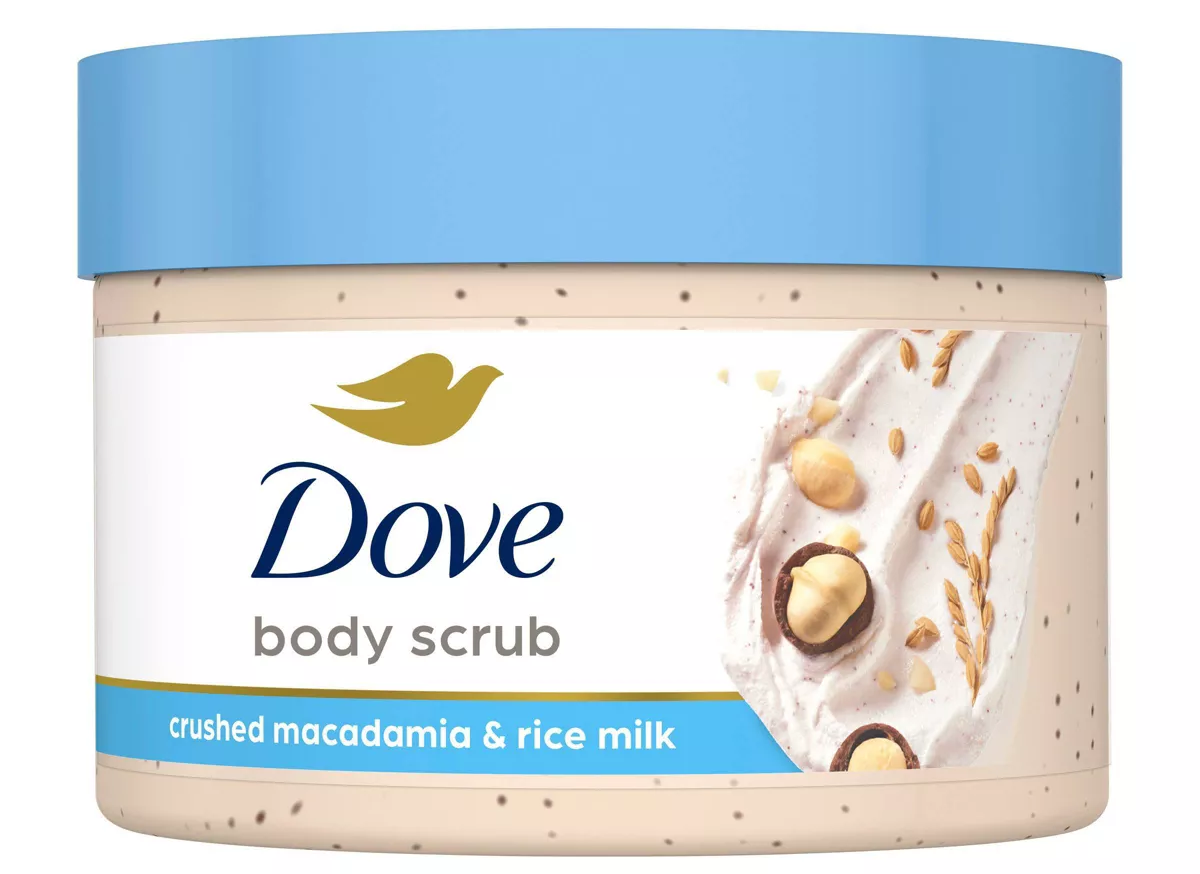 Crushed Macadamia & Rice Milk Exfoliating Body Scrub de Dove.