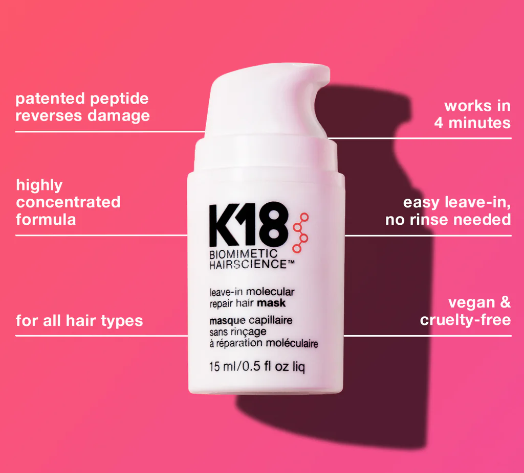 Leave-in molecular repair hair mask tamaño mini de K18.