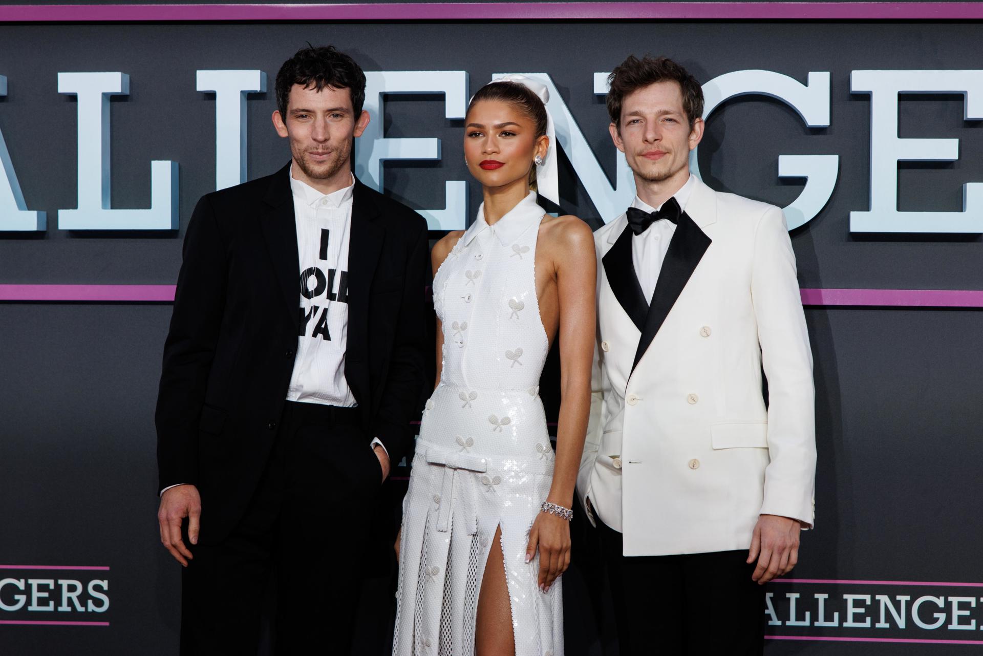 Josh O'Connor, Zendaya y Mike Faist en el estreno de Challengers.